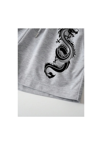 Tarzsokak Dragon Graphic Drawstring Waist Track Şort Gri