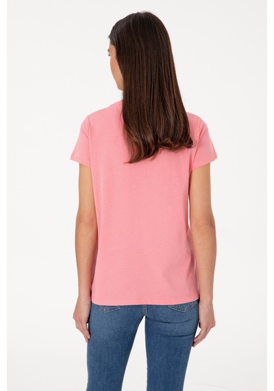 U.S. Polo Assn. Kadın Pembe Bisiklet Yaka Tişört 50305842-VR041