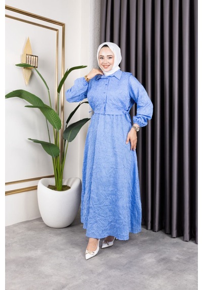 Hira Life Fashion Kadın Mavi Tesettür Giyim Gömlek Detaylı Çizgili Viskon Kıraş Elbise İkili Takım Mavi Mavi Hira Life Fashion Kadın Mavi Tesettür Giyim Gömlek Detaylı Çizgili Viskon Kıraş Elbise İkili Takım Mavi Mavi