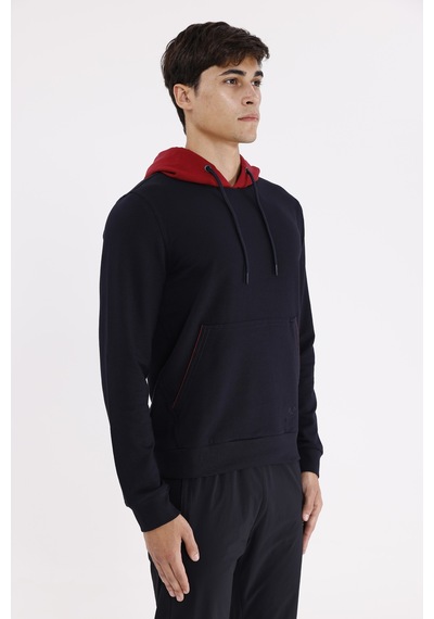 Rowinger Kanguru Cepli Ayarlanabilir Kordonlu Ribana Manşetli Rahat Kesim Kapüşonlu Sweatshirt Blue