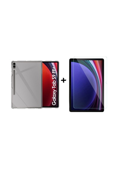 Forzacase Samsung Galaxy Tab Uyumlu S9 Fe Plus 12.4 İçin Silikon Kılıf + Temperli Cam Ekran Koruma Fc013 Şeffaf