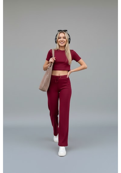 Kadın Bol Paça Slim Fit Takım Bordo