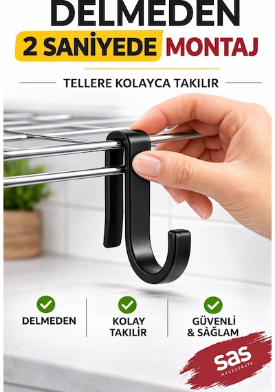 4 Adet Plastik Askı Metal Banyo Mutfak Rafları Için Siyah