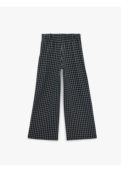 Koton Viskon Karışımlı Ekoseli Geniş Paça Pantolon Lacivert Ekose 7wkg40138ak