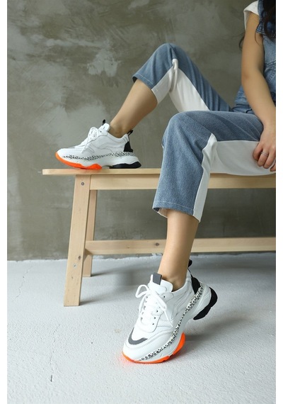 Negro Beyaz Hakiki Deri Kadın Sneaker-Beyaz