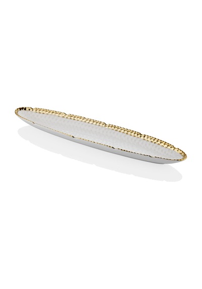 Hammered Whıte Gold Porselen Büyük Kayık Tabak 51cm Beyaz - Gold
