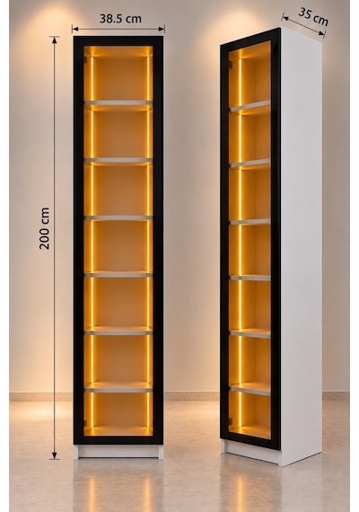 Imobsan Beyaz Led Işıklı Reflekte Cam Kapaklı Vitrin Dolabı 6 Mdf Raflı Imobsan Beyaz Led Işıklı Reflekte Cam Kapaklı Vitrin Dolabı 6 Mdf Raflı