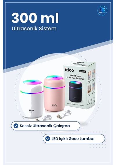 Mini Usb Hava Nemlendirici 300 Ml Işıklı Taşınabilir Aroma Difüzö