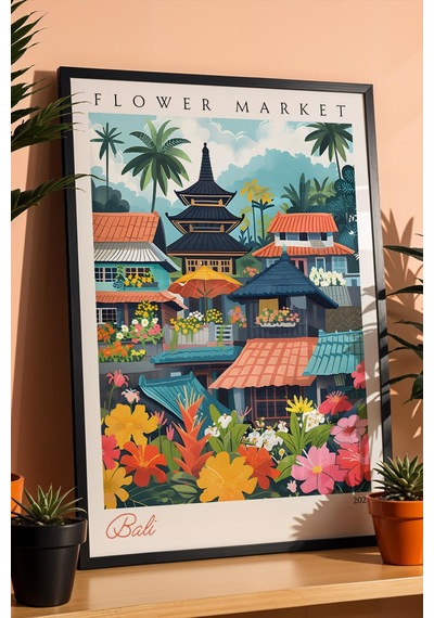 Bali Endonezya Çerçeveli Tablo Seyahat Severlere Salon Ve Ofis İçin Estetik Duvar Dekoru Travel Flower Market