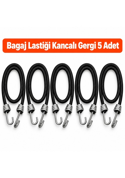 Bagaj Lastiği Siyah Renk Kancalı Gergi 5 Adet - 90 Cm