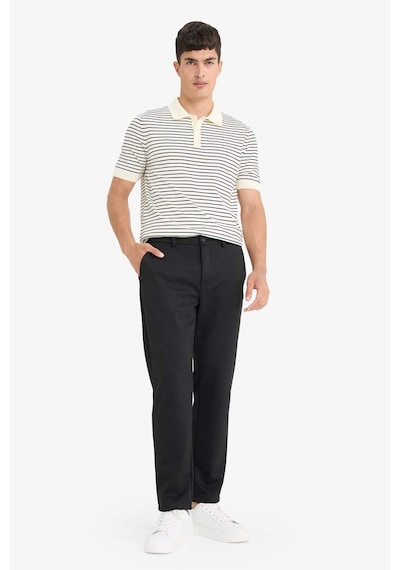 Defacto Standart Fit Polo Yaka Çizgili Triko Kısa Kollu Tişört F2729ax25aubk27 Siyah