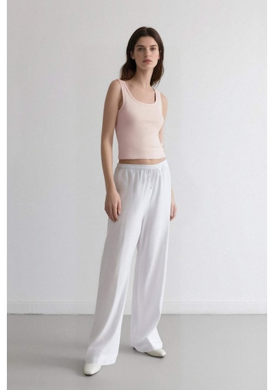 DeFacto Wide Leg Çift Cepli Yüksek Bel Geniş Paça Beyaz Palazzo Pantolon F2662AX25SMWT34