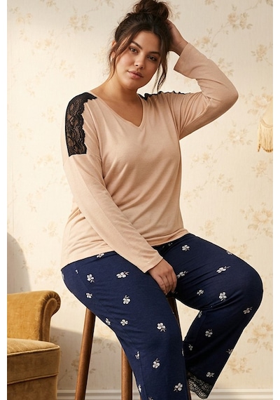 Siyah İnci Ten Rengi Büyük Beden Battal Boy Viskon Örme Pijama Takım 26224846 Siyah İnci Ten Rengi Büyük Beden Battal Boy Viskon Örme Pijama Takım 26224846