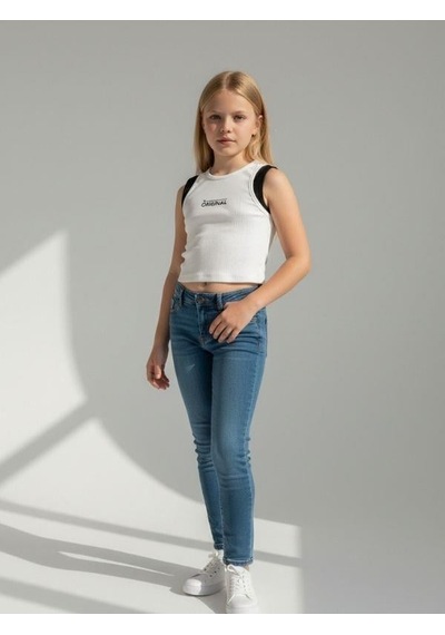Kız Cocuk Pamuklu Fitiili Crop Bluz-16763 Beyaz Siyah
