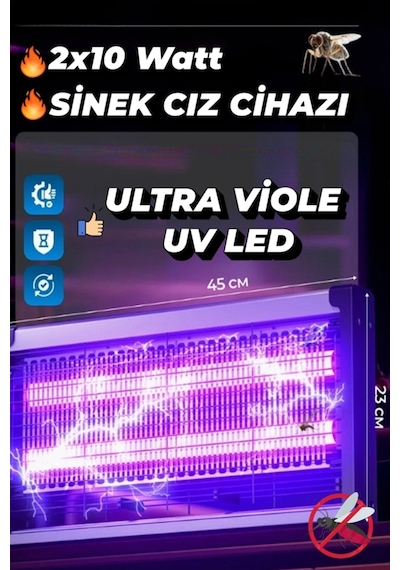 Sinek Öldürme Cihazı Elektrikli Sinek Öldürücü Uv Işıklı Sinek Yakalayıcı 2x10 Watt 80 Metre