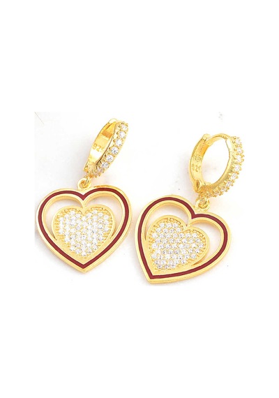 Gümüş Gold Sallantılı Kalp Kadın Küpe 92378365