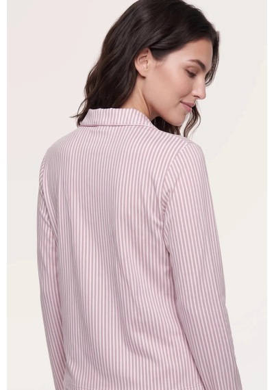 Angbutik Pjs 30145 Kadın Uzun Kol Çizgili Pijama Takımı Pudra