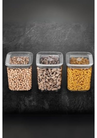 Sude Kare Saklama Kabı 3 X 1000 Ml, Şeffaf