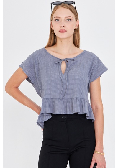 Armonika Kadın Gri Yarasa Kol Yakası Bağlamalı Eteği Fırfırlı Oversize Crop Bluz Arm-24y001088 Armonika Kadın Gri Yarasa Kol Yakası Bağlamalı Eteği Fırfırlı Oversize Crop Bluz Arm-24y001088