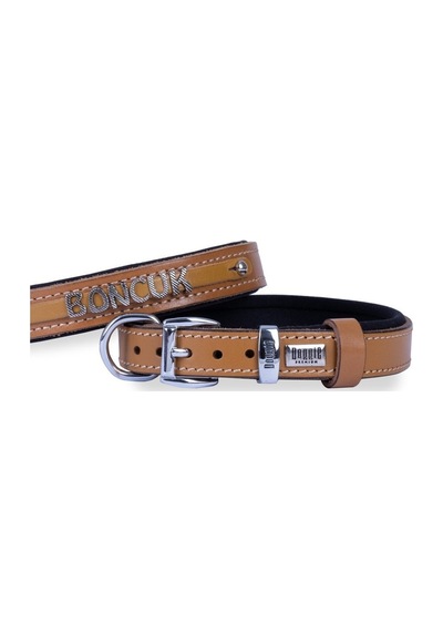 Doggie İsimlikli Deri Boyun Tasması M 2.5x37-45CM Camel