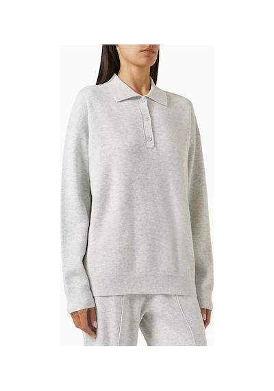 12storeez Relaxed Fit Polo Yaka Kazak, Merino Yünü Karışımlı, Ve Rahat Siluet Açık Gri