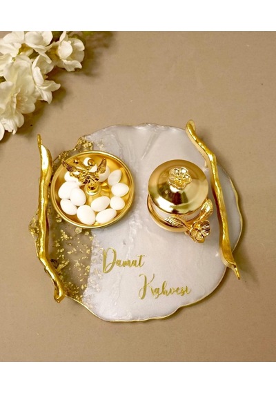 Söz Nişan Tepsisi Damat Kahve Seti Polyester Epoksi Gold Kına Düğün Organizasyon Set