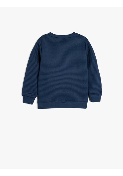 Koton Bisiklet Yaka Sweatshirt Dokulu Pamuk Karışımlı Mavi 5wmb10054tk Mavi