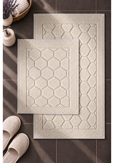 Sakura Sk015a Doğal Pamuk 2'li Banyo Paspas Seti 60x100 60x50cm Kaymaz Taban Makinada Yıkanabilir Kemik