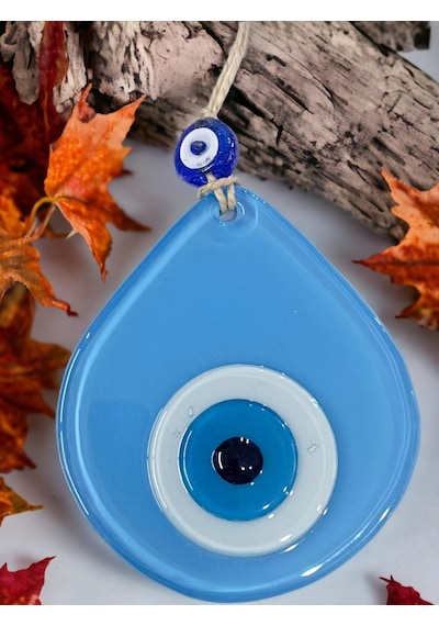 Mini Mavi Yeşil Damla Desen Nazar Boncuklu Duvar Dekoru Cam Duvar Süsü