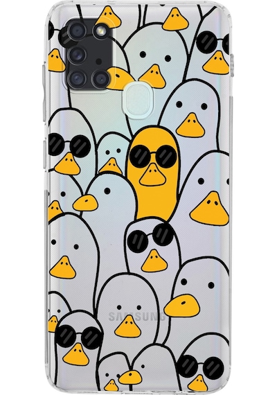 Samsung Uyumlu Galaxy A21s Kamera Korumalı Kapak Duck Tasarımlı Şeffaf Kılıf Şeffaf
