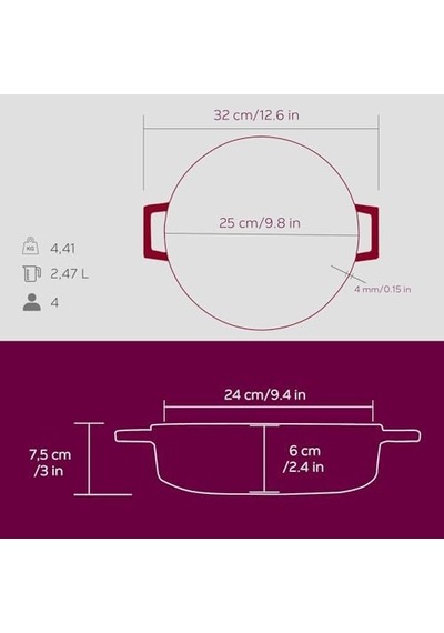 Metal Premium Serisi - Döküm Çok Amaçlı Tencere, Yuvarlak, 24 Cm, Majolik Mor 12v