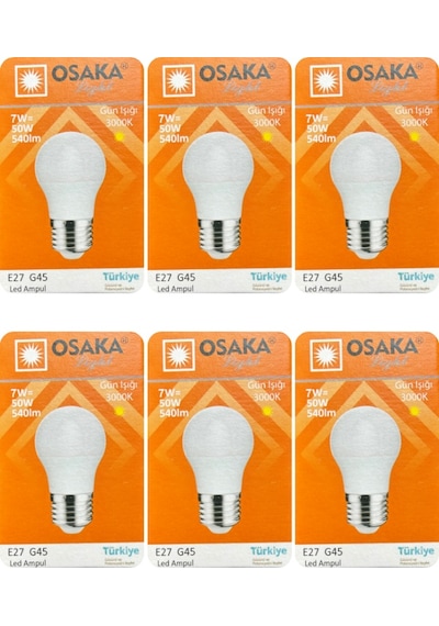 6 Adet Osaka 7w 50w Sarı Işık E27 Duylu Kalın Duy Led Mini Ampul