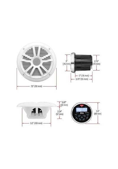 Boss Audio Systems Mckgb350W.6 Usb Aux Girişli Bluetoothlu Hoparlörlü Marin Teyp Seti