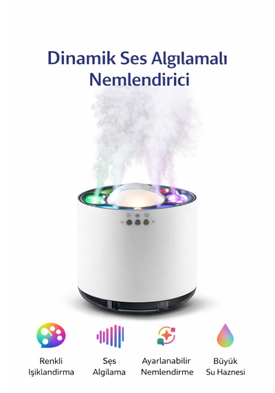 Dinamik Ses Algılamalı Led Işıklı Ultrasonik Nemlendirici 800 Ml