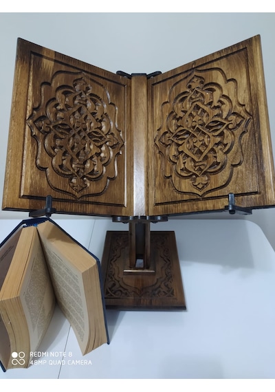 Asansörlü Ahşap Rahle - Selçuklu Motifli Rahle -Ahşap Yer Rahlesi
