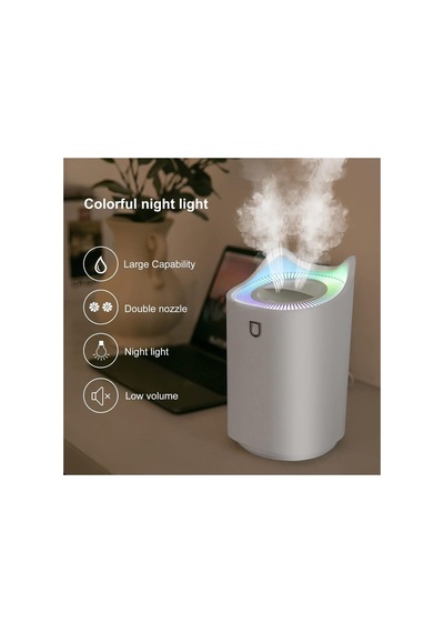 3 Litre Oda Hava Nemlendirici Çift Nozul Humidifier Rgb Led Işıklı Buhar Makinesi