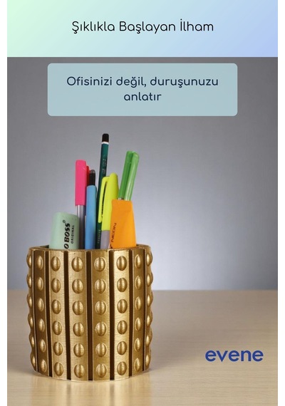 Kalemlik Masa Kalemliği Organizer Kalemlik Altın Renk Model 91 Çok Renkli