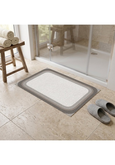 Kartela Halı Jüt Görünümlü Banyo Paspası Açık Gri Kaymaz Taban Makinede Yıkanabilir 40x60 Cm