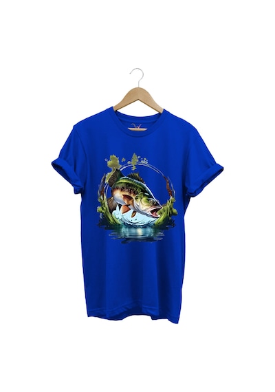 Balıkçılık Levrek Balıkçılığı Fishing Doğa Ve Deniz Baskılı Regular Fit %100 Pamuk Tişört Saks Mavi