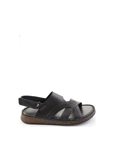 Siyah Hakiki Deri Erkek Sandalet E05433011903