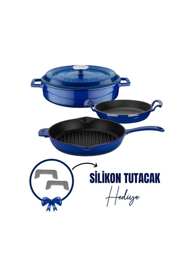Lava Döküm Çeyiz Seti - Dayanıklı Ve Uzun Ömürlü Mutfak Seti Mavi