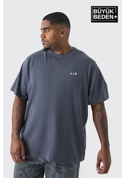 Superlife Erkek Büyük Beden Ar Baskılı 3xl-6xl Bisiklet Yaka Tshırt Spr26bts510-01 Gri