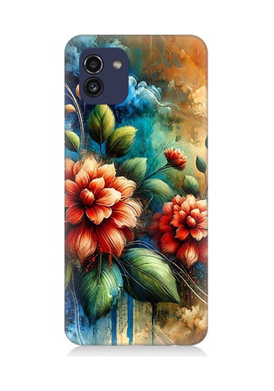 Samsung Galaxy A03 Uyumlu Kırmızı Çiçek Ve Tomurcuklar Desenli Silikon Kılıf Çok Renkli