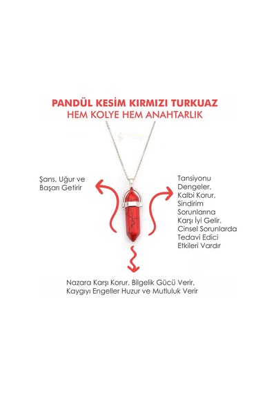 Mystic Energy Doğal Taş Kirmizi Turkuaz Taşi Kolye & Anahtarlık Gri