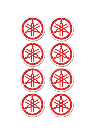 Yamaha Logo 8'Li Koruma Takozu 3D Sticker Etiket Beyaz Kırmızı