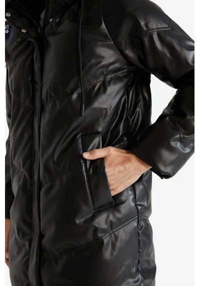 Defacto Su Geçirmez Relax Fit Kapüşonlu Suni Deri Parka F2884ax26spbk27 Siyah-bk27