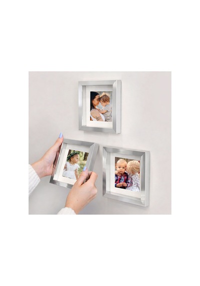 13x13cm Yapışkanlı Sök Tak Paspartulu Pola Çerçeveler - 3'lü Gümüş Renk Çerçeve