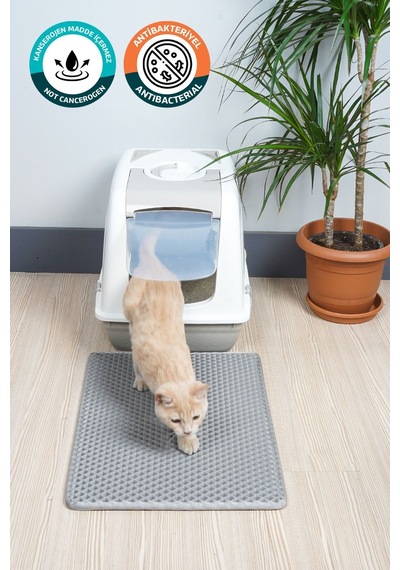 40x55 Cm Kedi Tuvalet Önü Paspası Kedi Kumu Paspası Kedi Matı Açık Gri