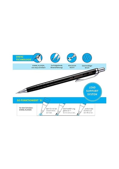 Orenz Uç Korumalı Teknik Çizim Ve Yazı İçin Mekanik Kurşun Kalem, 0.3 Mm, Açık Mavi Çok Renkli