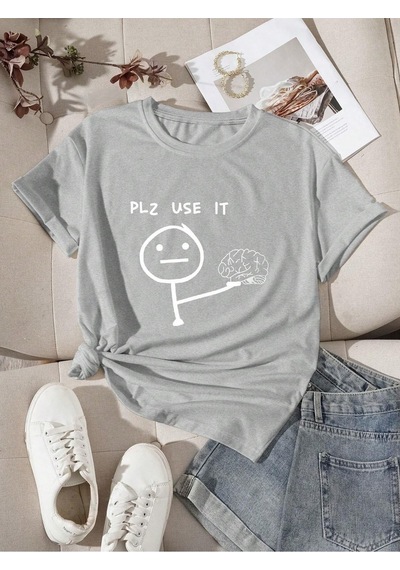 Flood Of Style Unisex Gri Plz Use It Baskılı Oversize